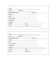 English worksheet: Fill out wit your personal informations
