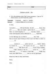 English Worksheet: Definite Article