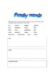 English worksheet: Family vocabulary