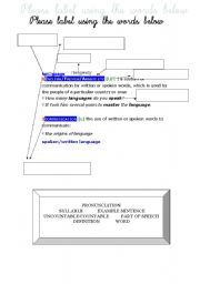 English worksheet: dictionary skills, labelling