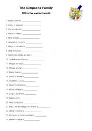 English Worksheet: Family Three  The Simpsons Family