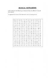 English worksheet: Musical instruments wordsearch