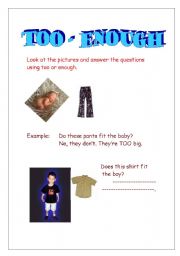 English Worksheet: too - enough