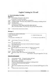 English Worksheet: Food & Beverage: Welcome & Escort guests