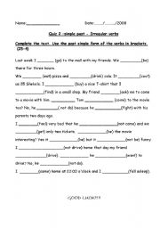 English Worksheet: A quiz - irregular verbs