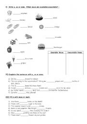 English Worksheet: Countable and Uncountable Nouns