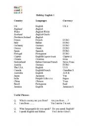 English worksheet: Holiday English