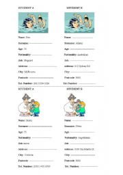 English Worksheet: Pair -work activity  2 - Personal information