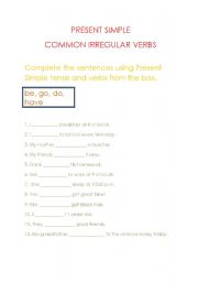 English worksheet: irregular verbs