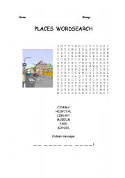 English worksheet: Places wordsearch
