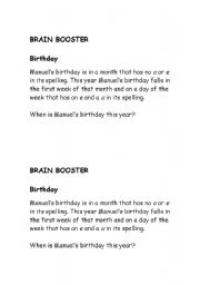 English worksheet: Brain booster (birthday)