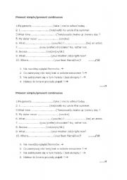 English Worksheet: present simple present continuous