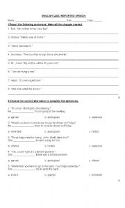 English worksheet: reported speech quiz