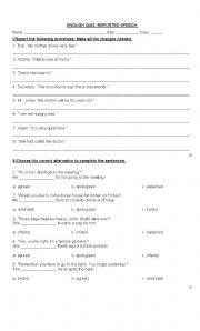 English Worksheet: reported speech quiz