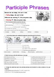 English Worksheet: Exercises on Participles (Part2-Participle pharses)