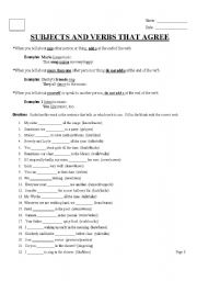 English Worksheet: Subject Verb Agreement