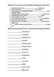 English Worksheet: For and Since practice