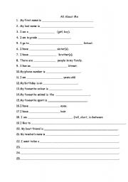 English worksheet: All About Me