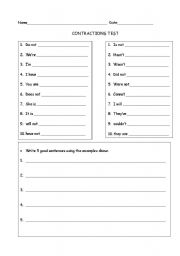 English Worksheet: Contractions Test