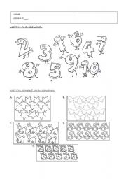 English Worksheet: Numbers and Colours for 1st grade