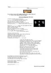 English Worksheet: Queen- Bohemian Rapsody