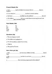 English worksheet: Test on Present and Past tenses, questions, irregulars and  prepositions