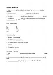 English Worksheet: Test on Present and Past tenses, questions, irregulars and  prepositions