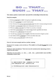 English Worksheet: so...that... & such...that... + exercises with suggested answers