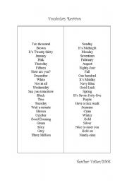 English worksheet: Vocabulary Revision