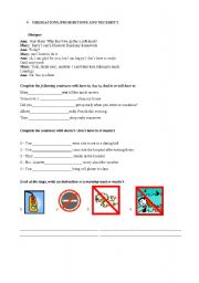 English Worksheet: OBLIGATIONS, PROHIBITIONS AND NECESSITY