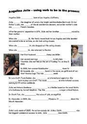 English Worksheet: Angelina Jolie - To Be present and past simple