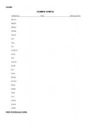 English worksheet: EXAM IRREGULAR VERBS