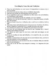 English Worksheet: travelling by bus. trolleybus and tram in Ukraine