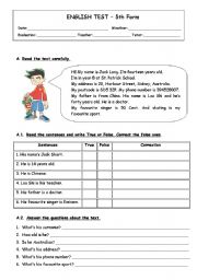 English Worksheet: English test_5th (Part 1)
