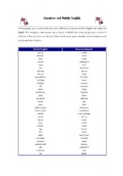 English Worksheet: American and British English