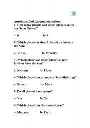 English Worksheet: planets and useful questions 