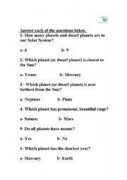 English worksheet: planets and useful questions 