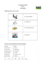 English Worksheet: Vocabulary Test (Daily Routine) Part 1