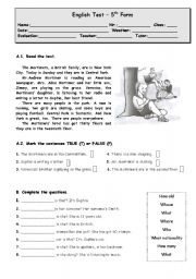 English Worksheet: Test  5th_Present Continuous_(Part 1)