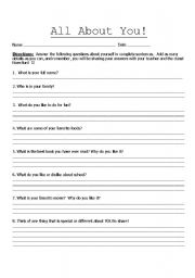 English worksheet: All About You