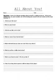 English Worksheet: All About You