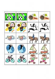 English worksheet: Sports pairs, small flashcards