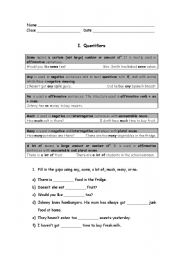 English Worksheet: Quantifiers and There + to be