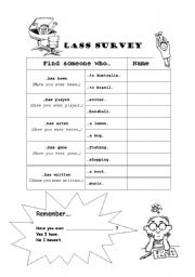 English Worksheet: Find someone who present perfect (Have you ever)
