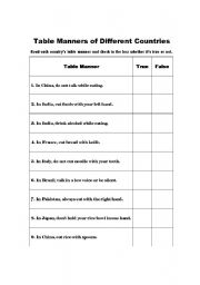 English worksheet: table manners