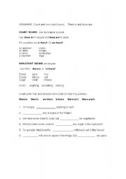 English worksheet: COUNT and NON-COUNT NOUNS