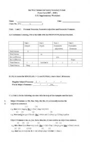 English Worksheet: pronouns