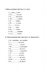 English worksheet: Have and Has