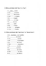 English Worksheet: Have and Has