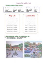 English Worksheet: city vs country